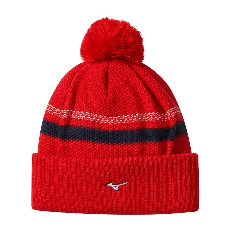 Mizuno Breathe Thermo Pom Pom Bobble Hat - Red 1 Mizuno Breathe Thermo Pom Pom Bobble Hat - Red