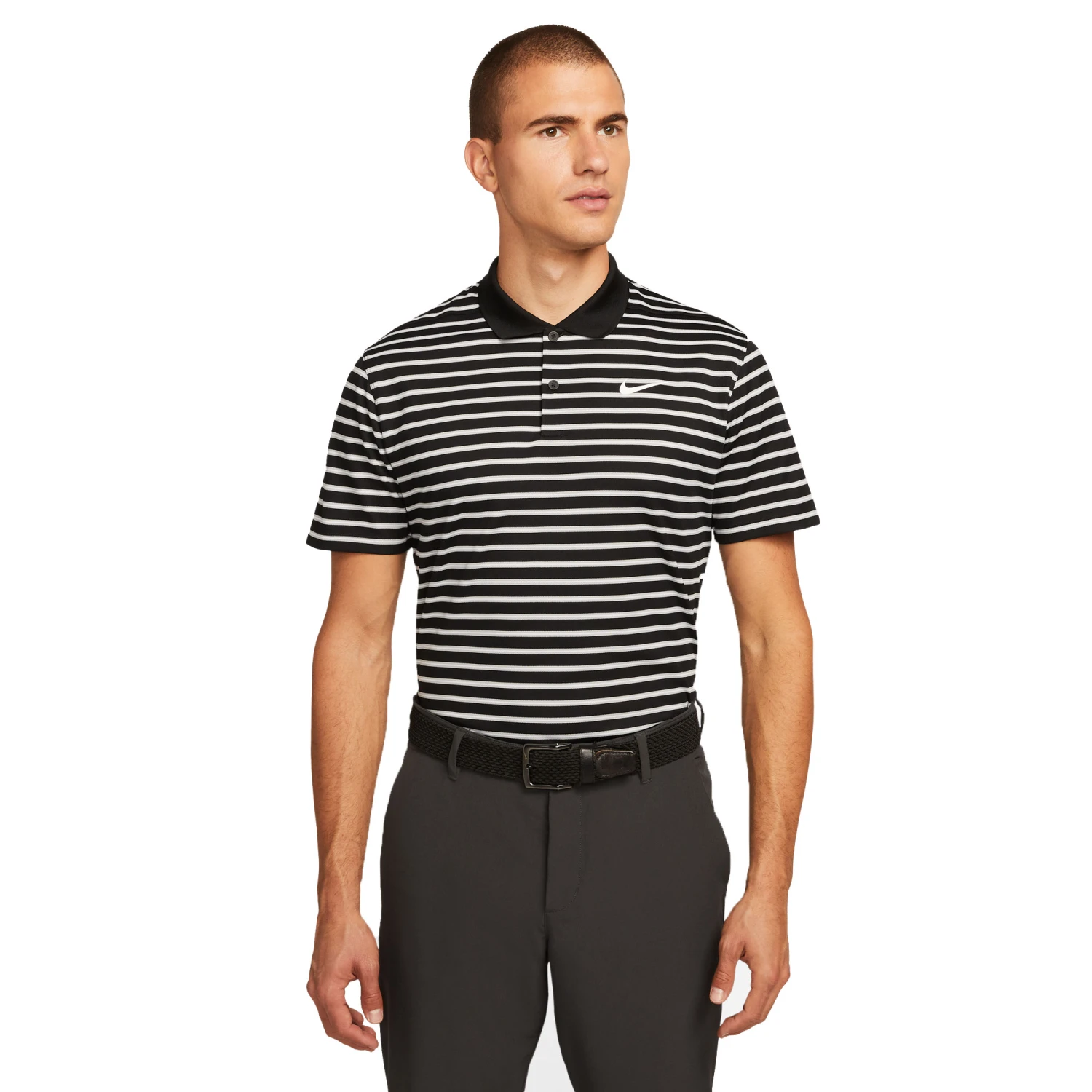 Nike Dri-Fit Victory Stripe Golf Polo Shirt - Black/White 1 Nike Dri-Fit Victory Stripe Golf Polo Shirt - Black/White
